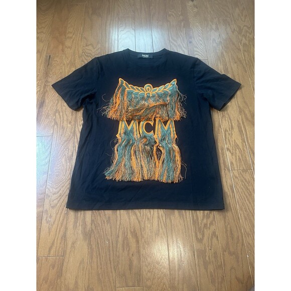 $395 MCM Black Orange Green Fringe Logo Street Wear T-Shirt Men’s Small - Picture 1 of 5